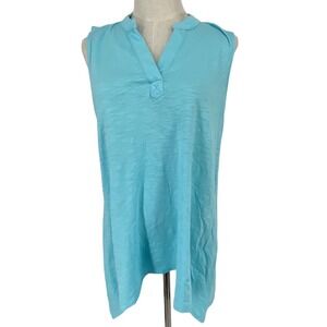 CHICOS Teal Sleeveless V Neck Slub Asymmetrical hem Top Womens Sz 1 Med Us 8